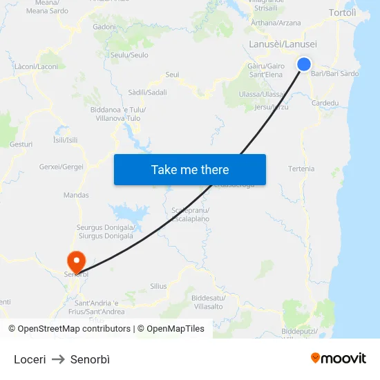 Loceri to Senorbì map
