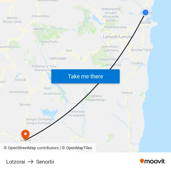 Lotzorai to Senorbì map