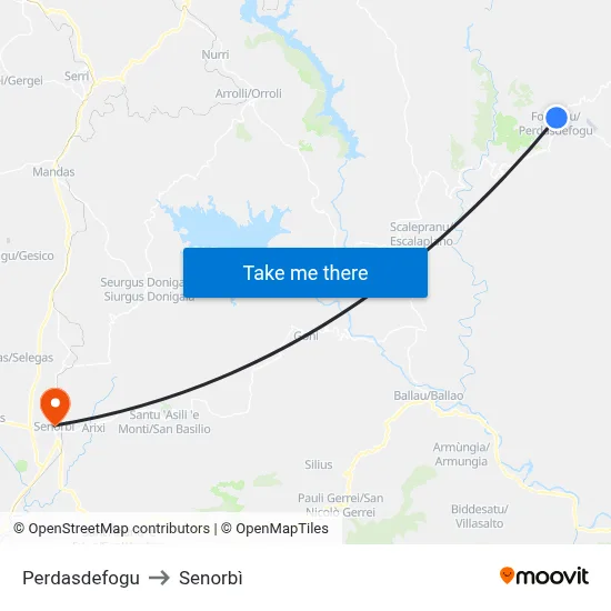 Perdasdefogu to Senorbì map