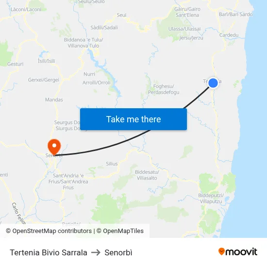 Tertenia Sarrala Junction to Senorbì map