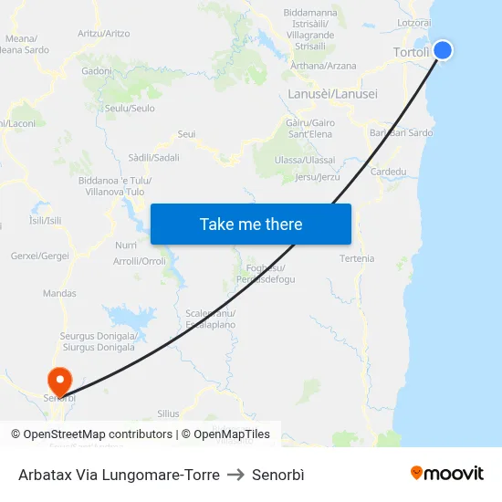 Arbatax Waterfront Street-Tower to Senorbì map