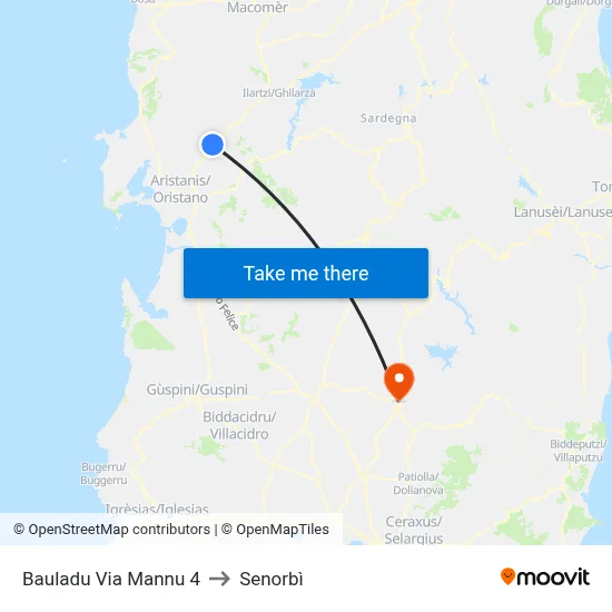 Bauladu Via Mannu 4 to Senorbì map