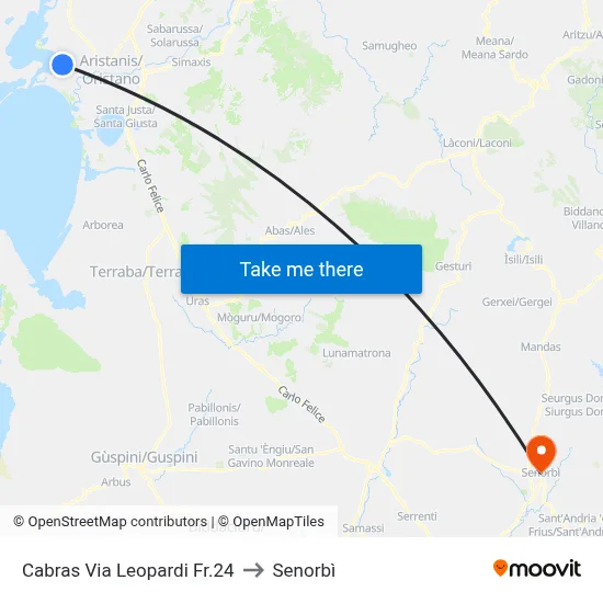 Cabras Via Leopardi Fr.24 to Senorbì map