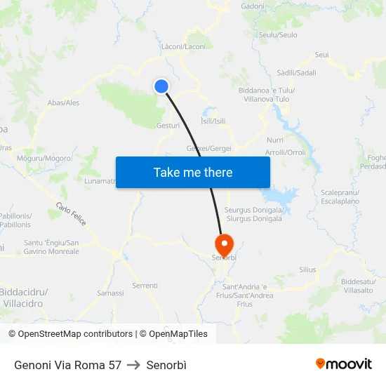 Genoni Via Roma 57 to Senorbì map