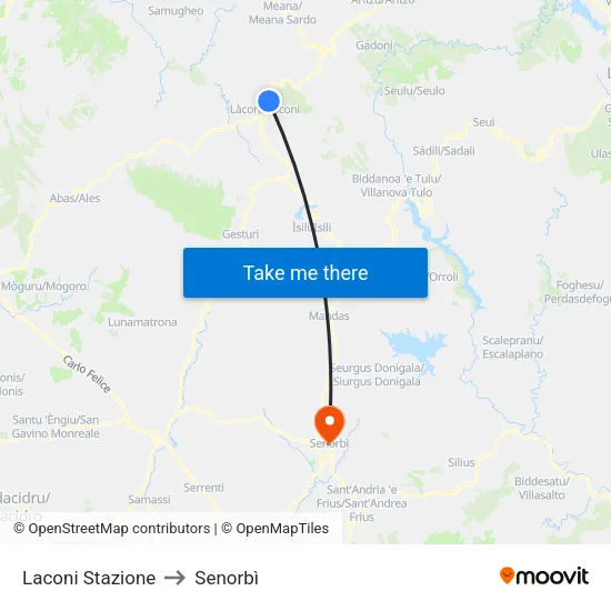 Laconi Station to Senorbì map