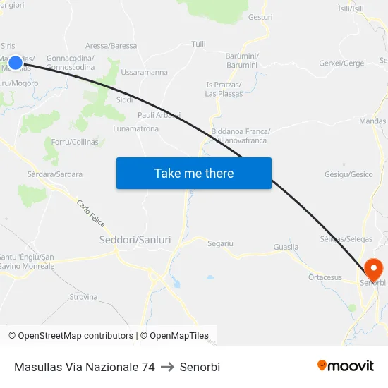 Via Nazionale 74, Masullas to Senorbì map