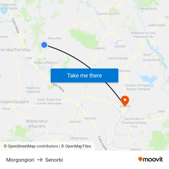 Morgongiori to Senorbì map