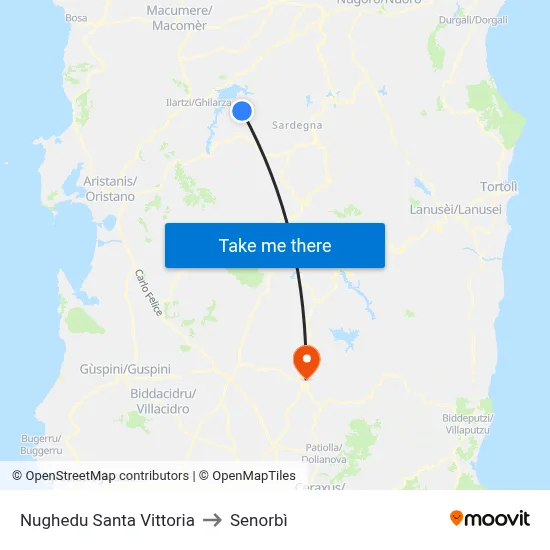 Nughedu Santa Vittoria to Senorbì map