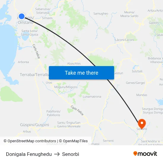 Donigala Fenughedu to Senorbì map