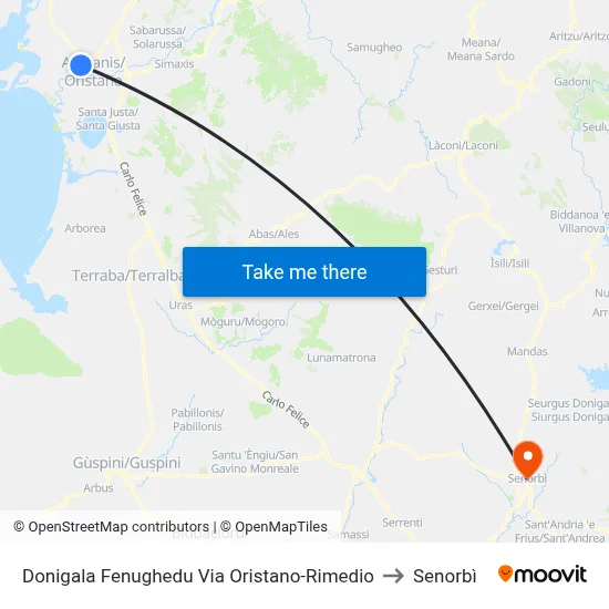 Donigala Fenughedu Oristano-Rimedio Street to Senorbì map