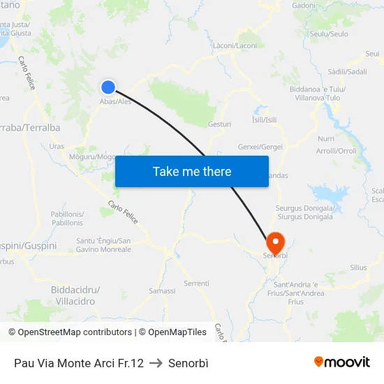 Pau Monte Arci Street 12 to Senorbì map