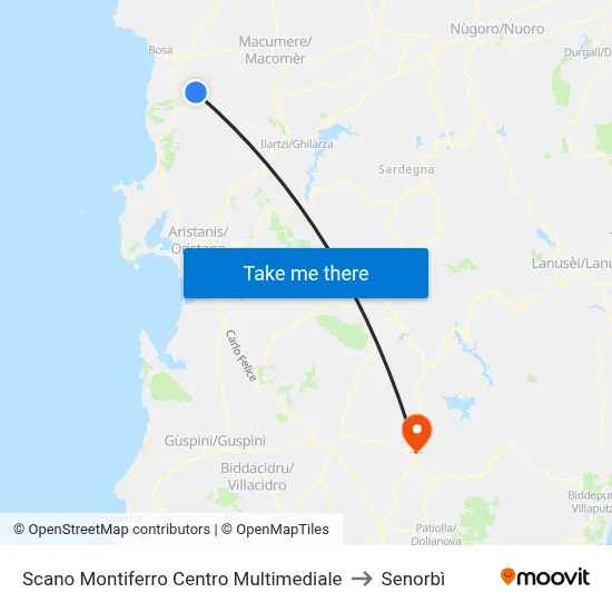 Scano Montiferro Multimedia Center to Senorbì map
