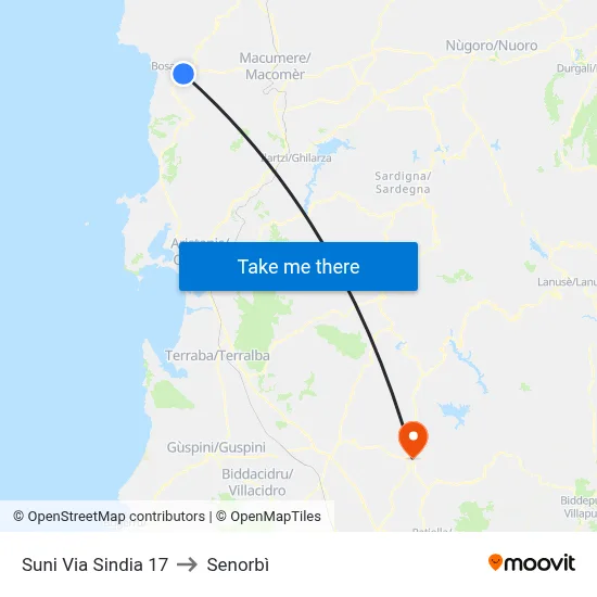 Suni Via Sindia 17 to Senorbì map