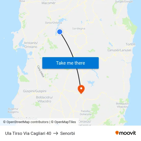 Ula Tirso Via Cagliari 40 to Senorbì map