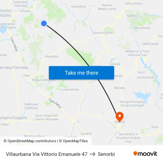 Villaurbana Via Vittorio Emanuele 47 to Senorbì map