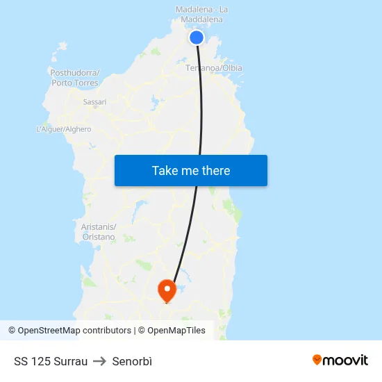SS 125 Surrau to Senorbì map