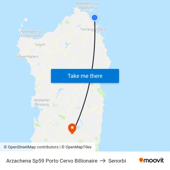 Arzachena SP59 Porto Cervo Billionaire to Senorbì map