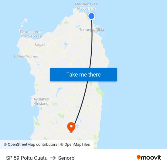 SP 59 Poltu Quatu to Senorbì map