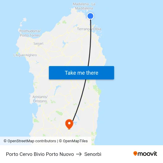 Porto Cervo New Port Junction to Senorbì map