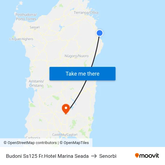 Budoni SS125 Near Hotel Marina Seada to Senorbì map