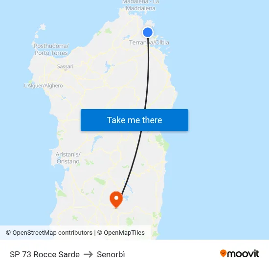 SP 73 Rocce Sarde to Senorbì map