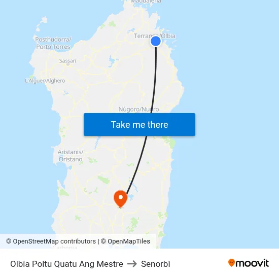 Olbia Poltu Quatu Corner Mestre to Senorbì map