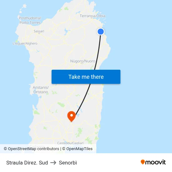 Straula South Direction to Senorbì map