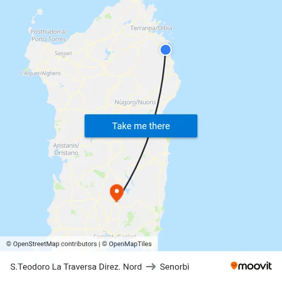San Teodoro La Traversa North Direction to Senorbì map