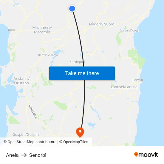Anela to Senorbì map