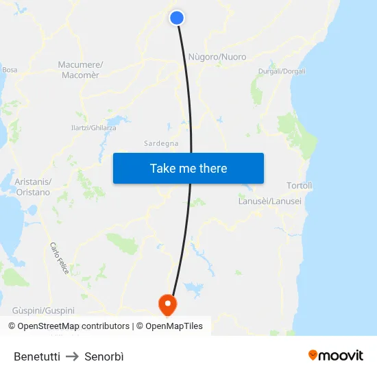 Benetutti to Senorbì map