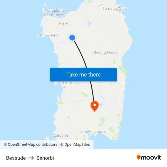 Bessude to Senorbì map