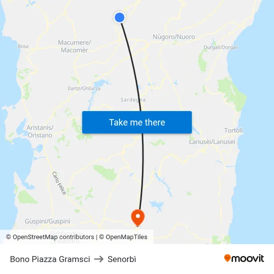 Bono Piazza Gramsci to Senorbì map