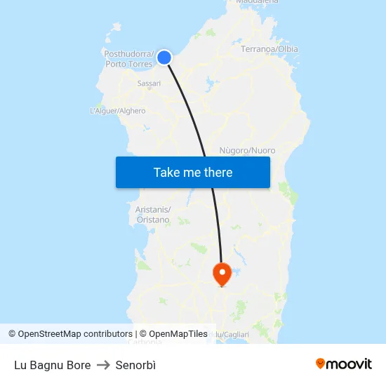 Lu Bagnu Bore to Senorbì map