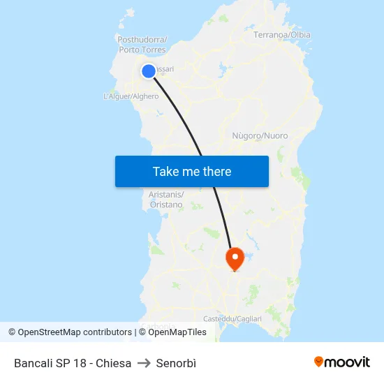 Bancali SP 18 - Church to Senorbì map