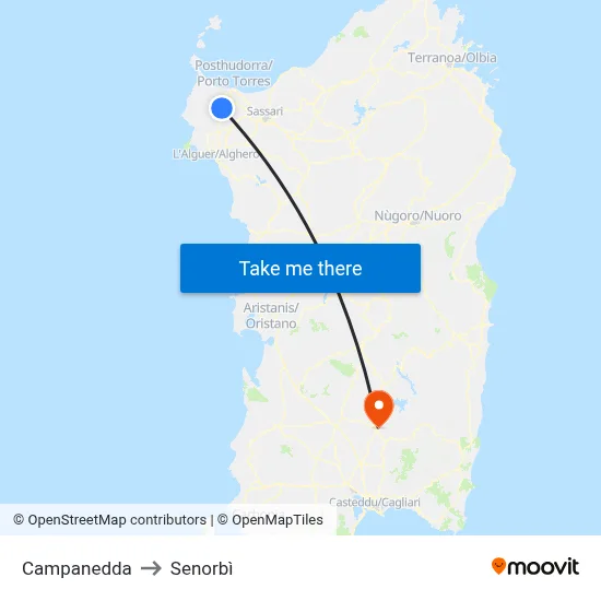 Campanedda to Senorbì map