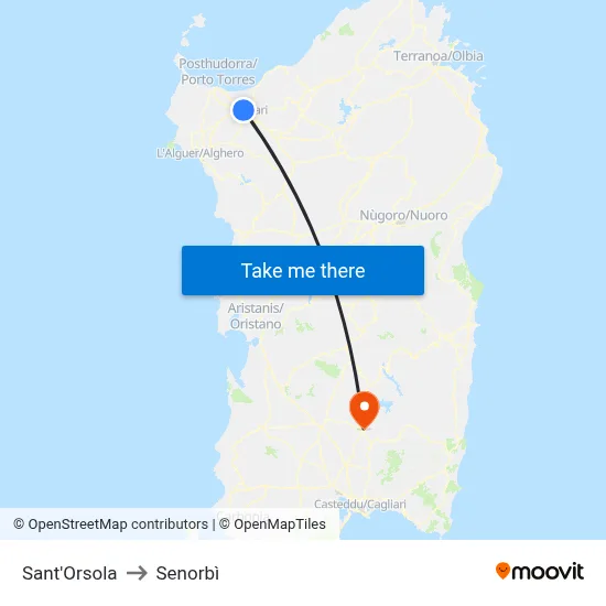 Sant'Orsola to Senorbì map