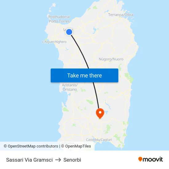 Sassari Via Gramsci to Senorbì map