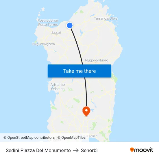 Sedini Monument Square to Senorbì map