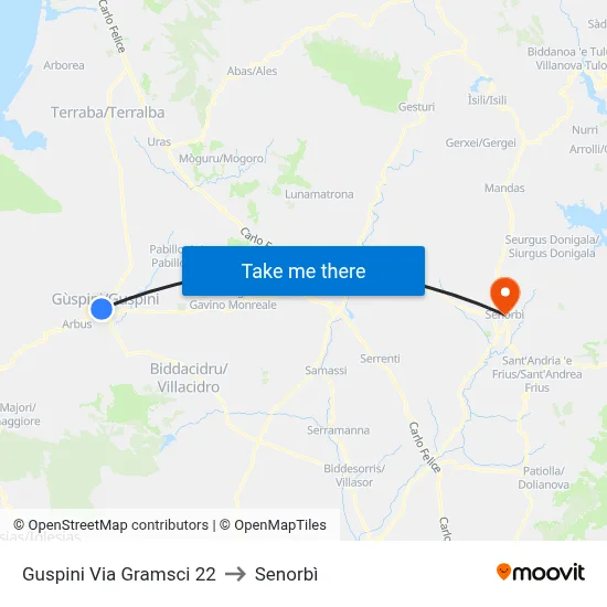 Guspini Via Gramsci 22 to Senorbì map
