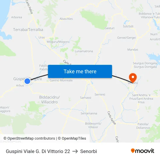 Guspini G. Di Vittorio Avenue 22 to Senorbì map
