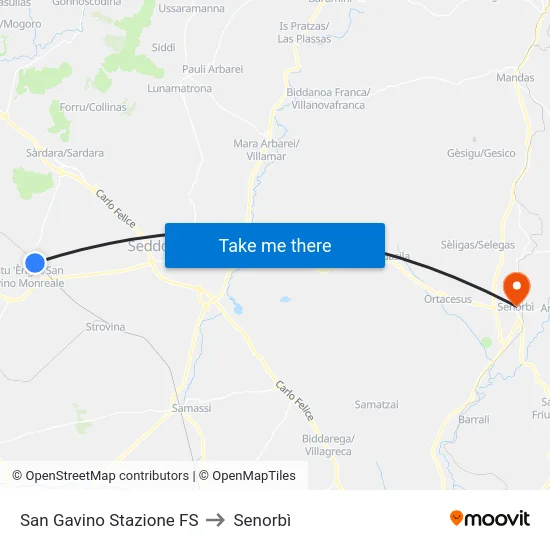 San Gavino Stazione FS to Senorbì map