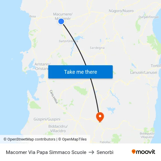 Macomer Pope Simmaco Street Schools to Senorbì map