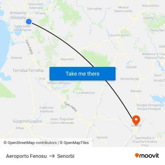 Fenosu Airport to Senorbì map