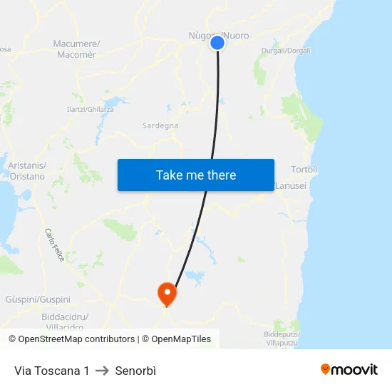 Via Toscana 1 to Senorbì map