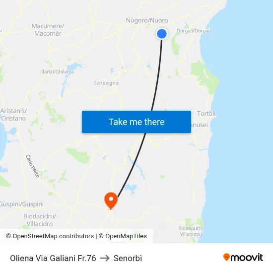 Oliena Galiani Street Opposite 76 to Senorbì map