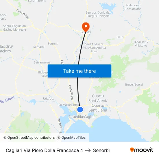 Cagliari Via Piero Della Francesca 4 to Senorbì map