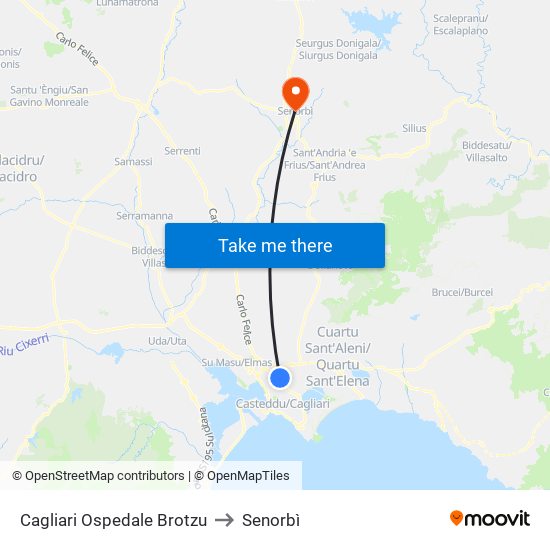 Cagliari Ospedale Brotzu to Senorbì map