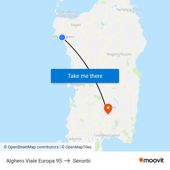 95 Europa Avenue Alghero to Senorbì map