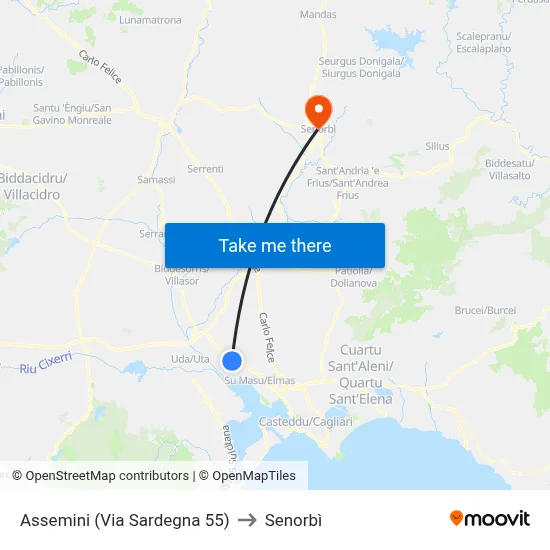 Assemini (Sardegna Street 55) to Senorbì map