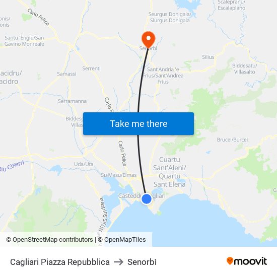 Cagliari Piazza Repubblica to Senorbì map